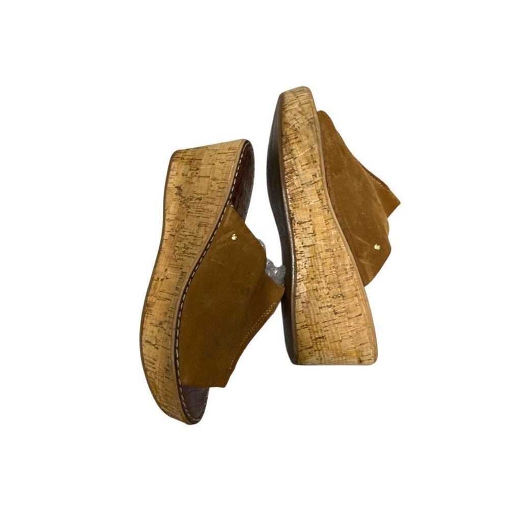 Sam Edelman Women's Brown Ranger Cork Wedge Suede Slip-on Sandals Size 9